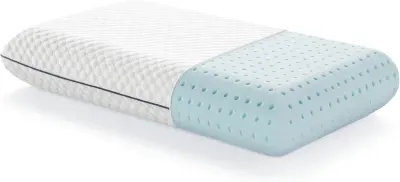 Pair of premium adjustable shredded memory foam pillows propped against an upholstered headboard in a modern bedroom