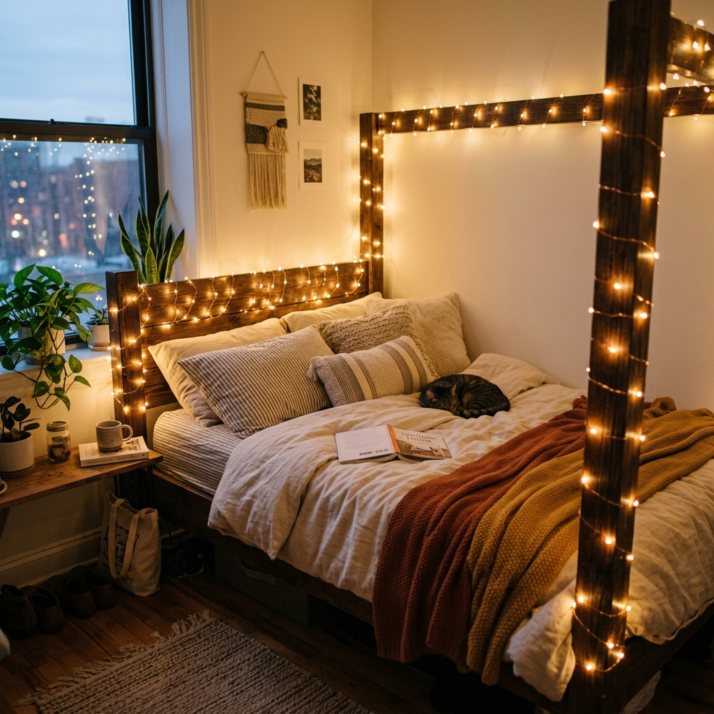 Cozy String Lights in Bedroom