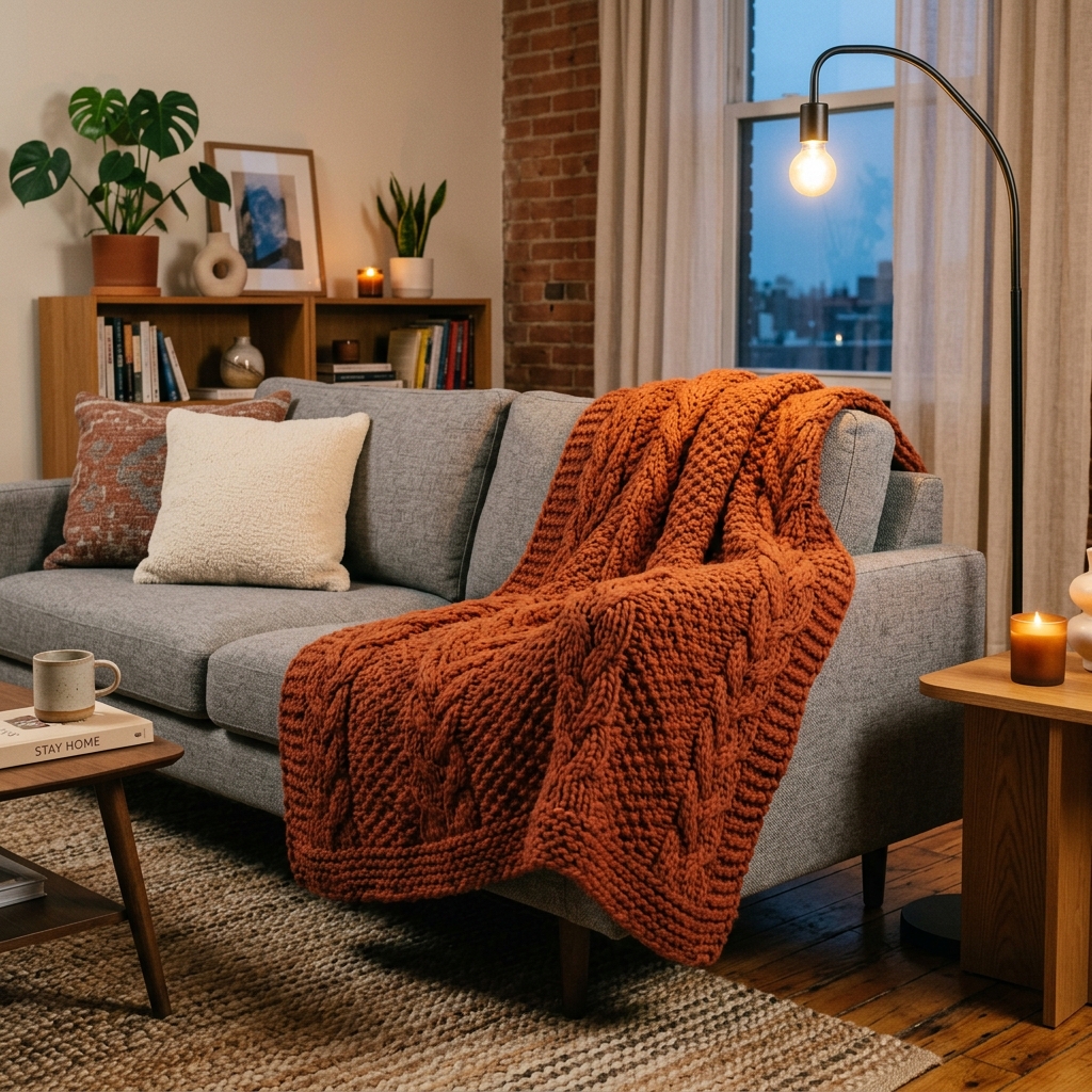 Textured Throw Blanket on Sofa