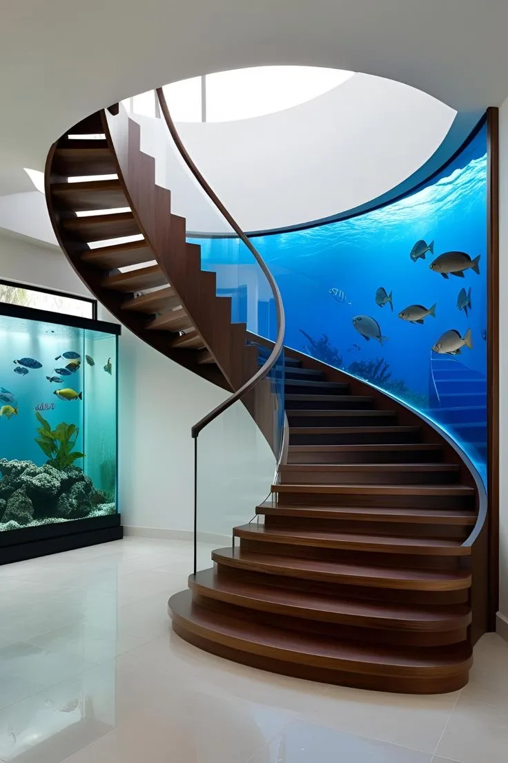 11. A Freshwater Planted Aquarium Integrated into a Staircase Wall