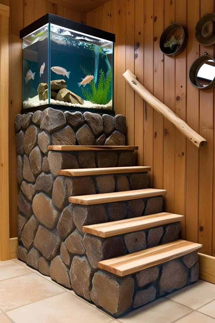 14. An Aquarium Wall Beneath a Glass-Floored Staircase for a Floating Effect