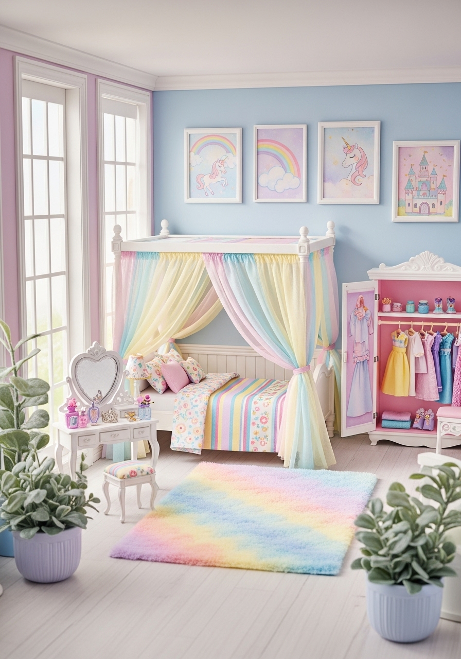 A Canopy Bed Styled with Sheer Pink Draping