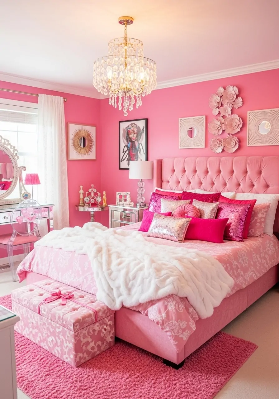Faux Fur Throw Pillows in Soft Pink Tones
