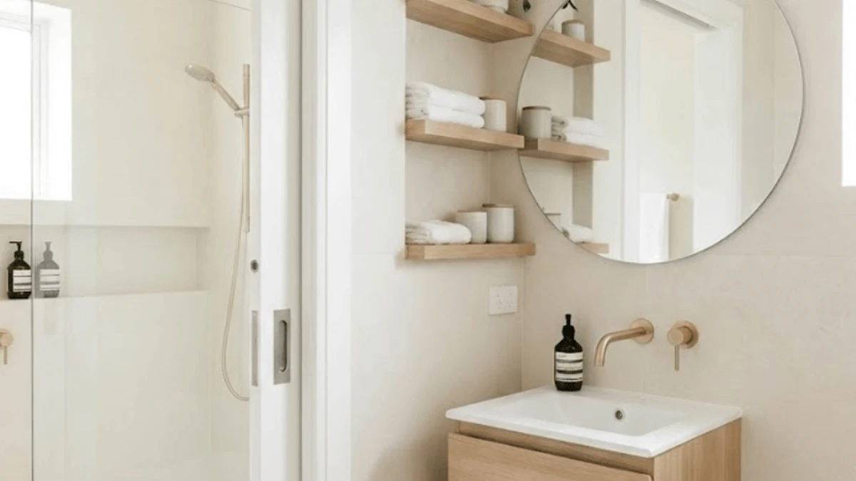 Japandi-inspired minimalist bathroom layouts
