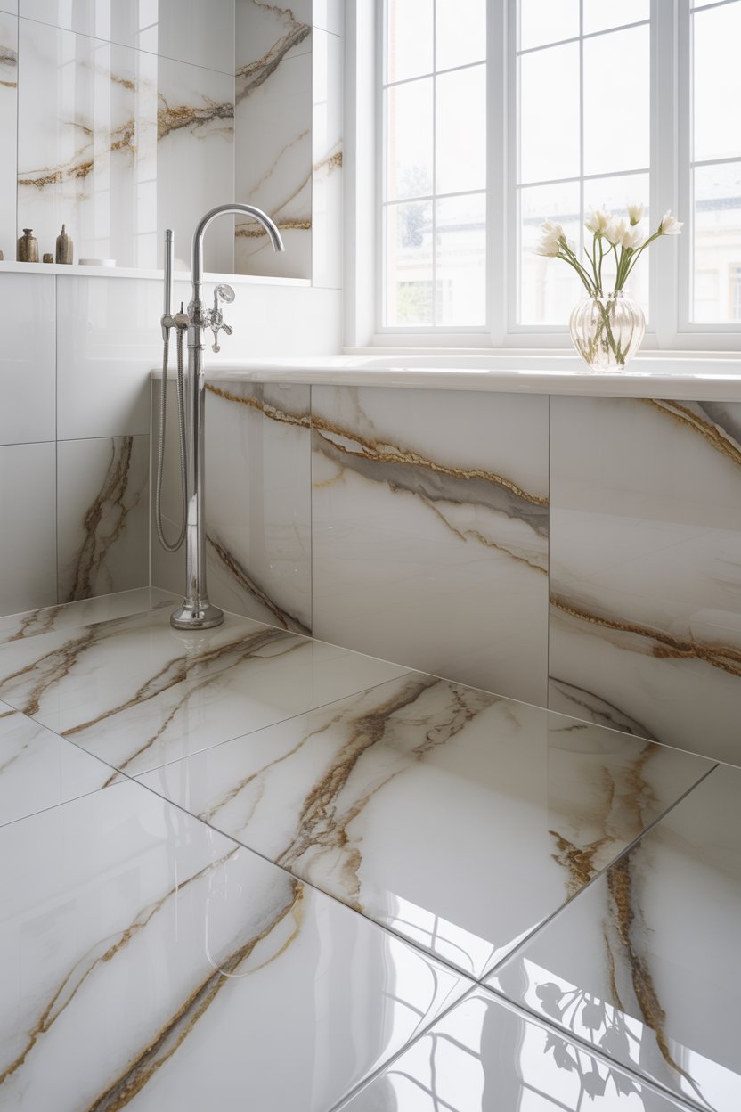 10. Natural Stone and Marble-Look Tile for an Organic Spa Feel