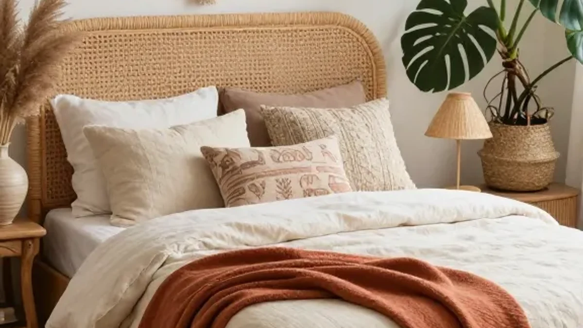 A natural rattan or cane frame for organic, breezy texture