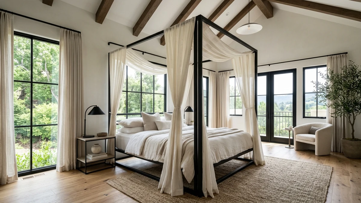 A black canopy bed frame for a bold, architectural statement