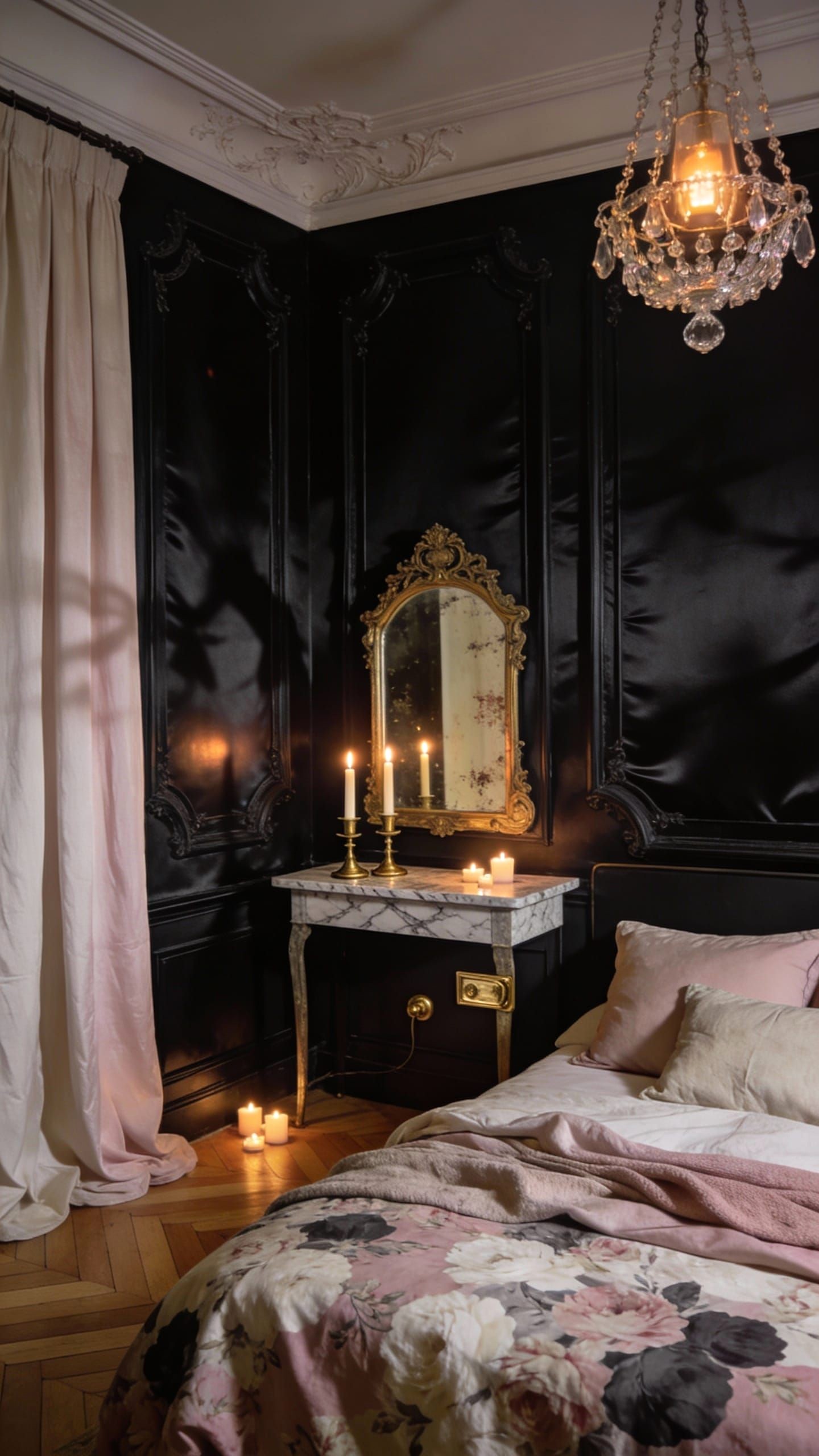 Single Black Accent Wall behind Bed