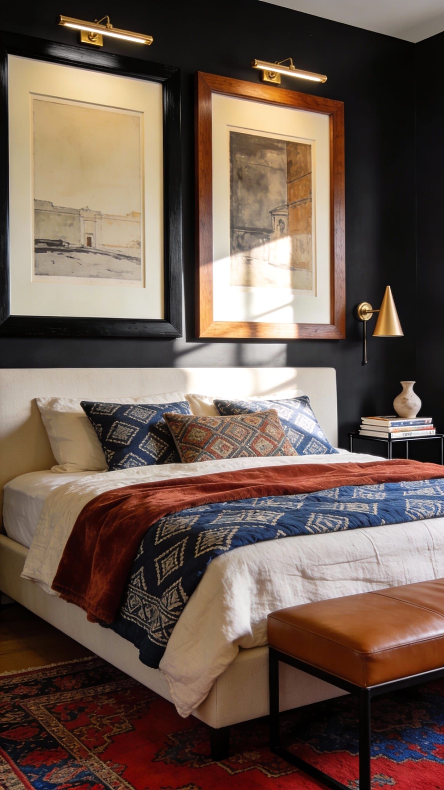 Black Wood Paneling on Bedroom Wall