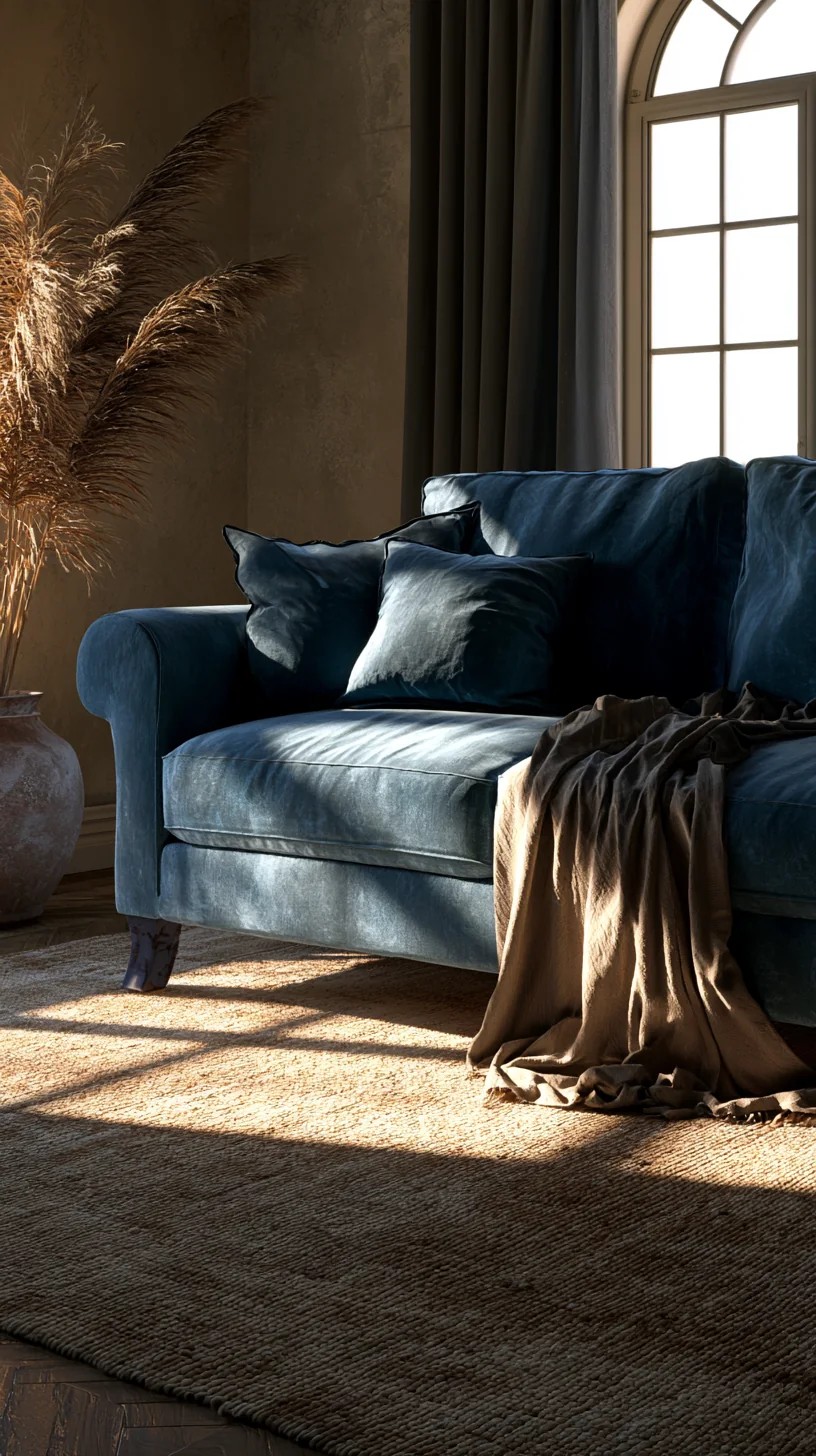 Powder Blue Couch with Cream and Warm Neutral Textiles