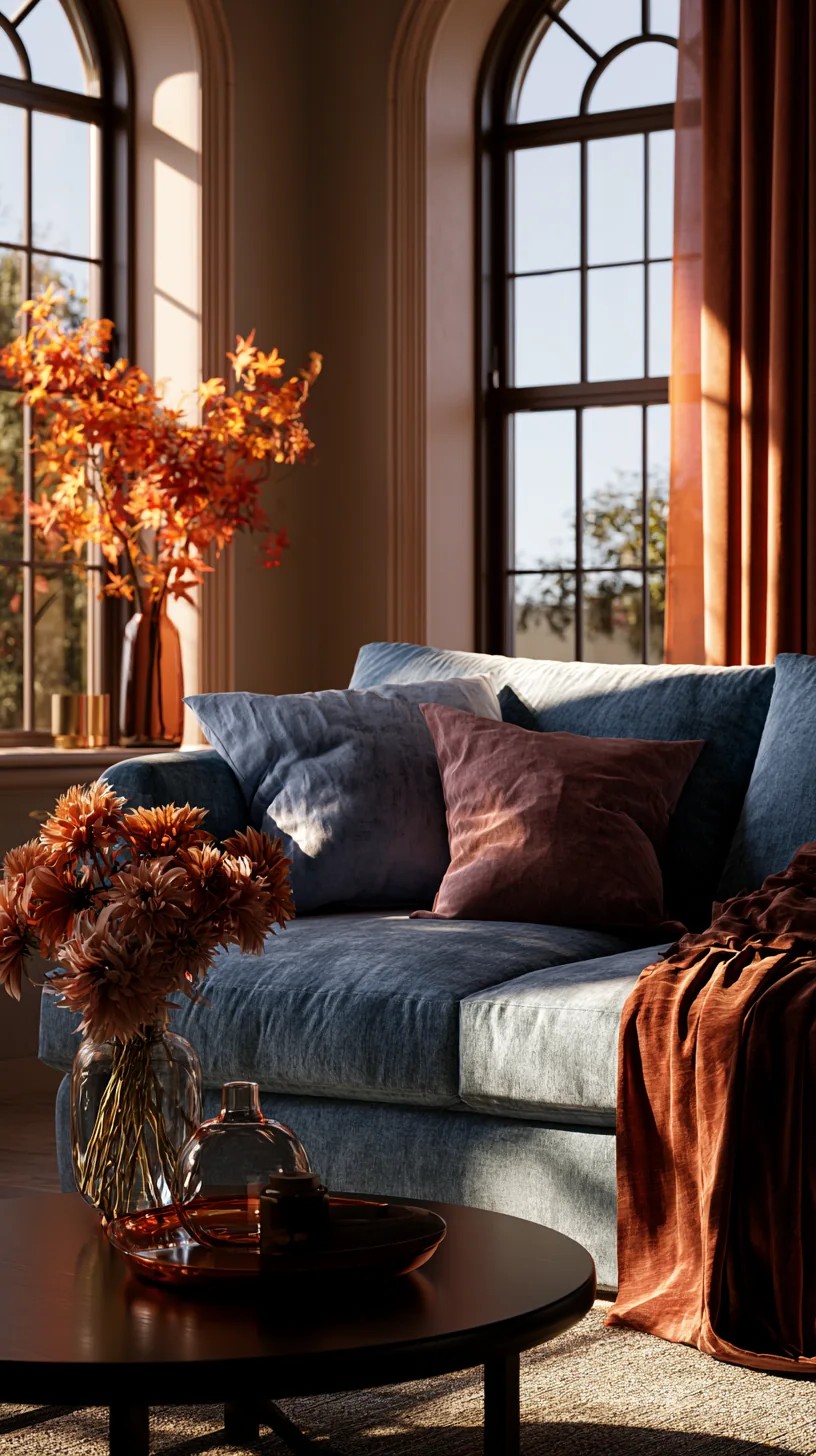 Light Blue Couch Paired with Warm Terracotta Pottery