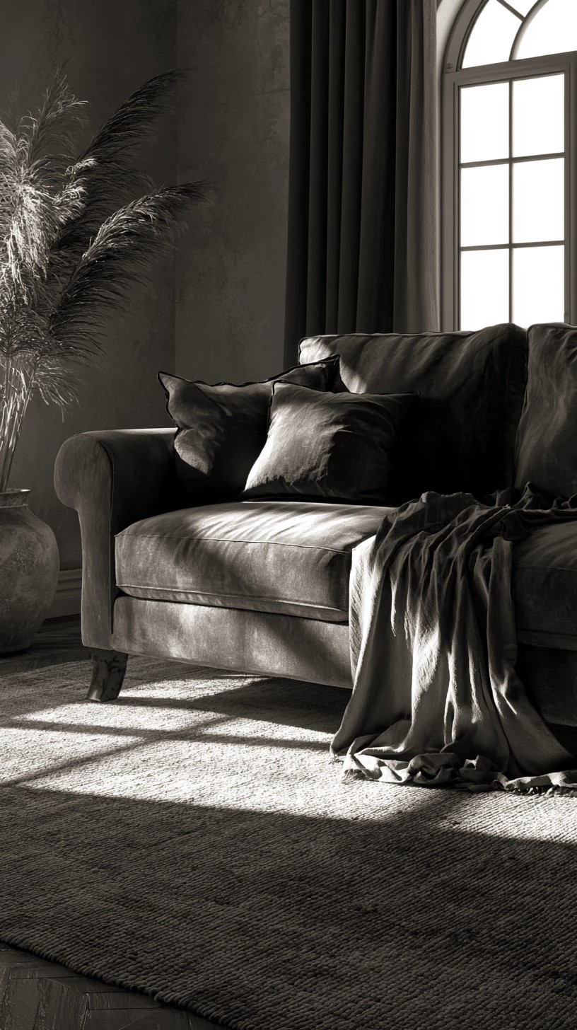 Blue Couch with Layered Warm-Toned Art