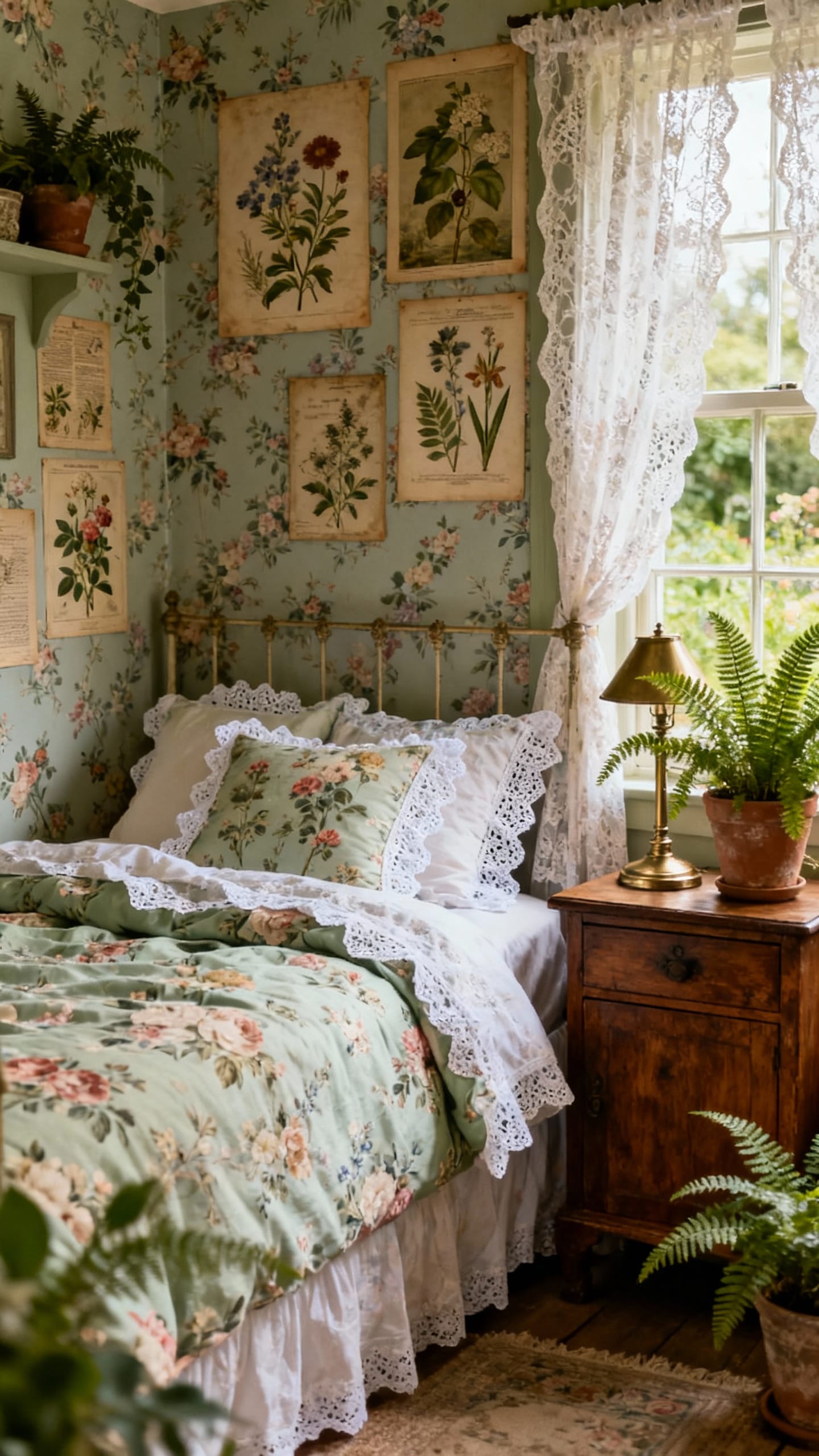 Vintage Botanical Print Wallpaper as a Focal Wall