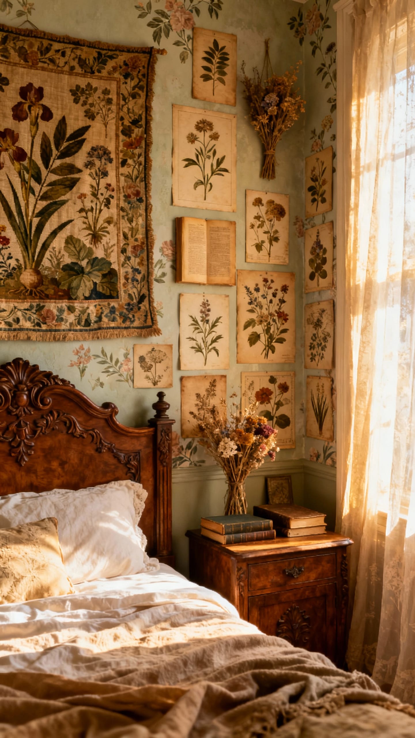 A Window Seat Styled with Botanical Cushions and Greenery