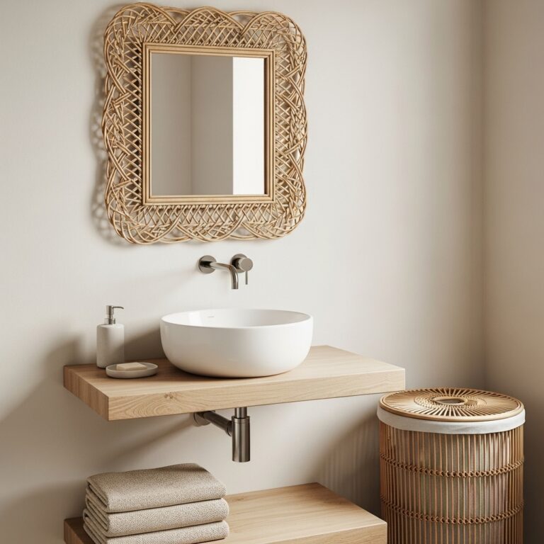 Two-tone brown bathroom featuring dark espresso floor tiles and lighter caramel wall tiles in a seamless transition