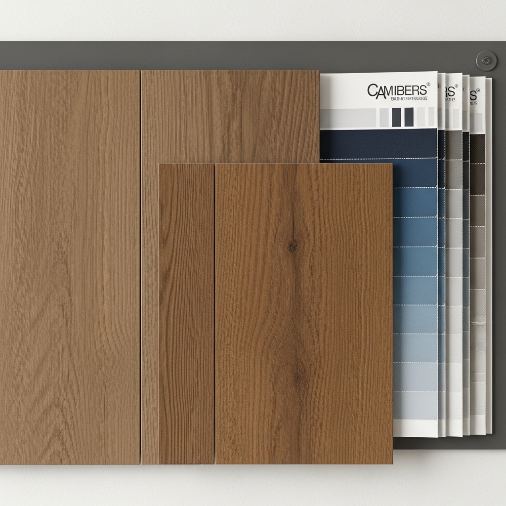 Deep espresso brown stacked tiles contrasted with brushed brass shower fixtures and warm ambient lighting