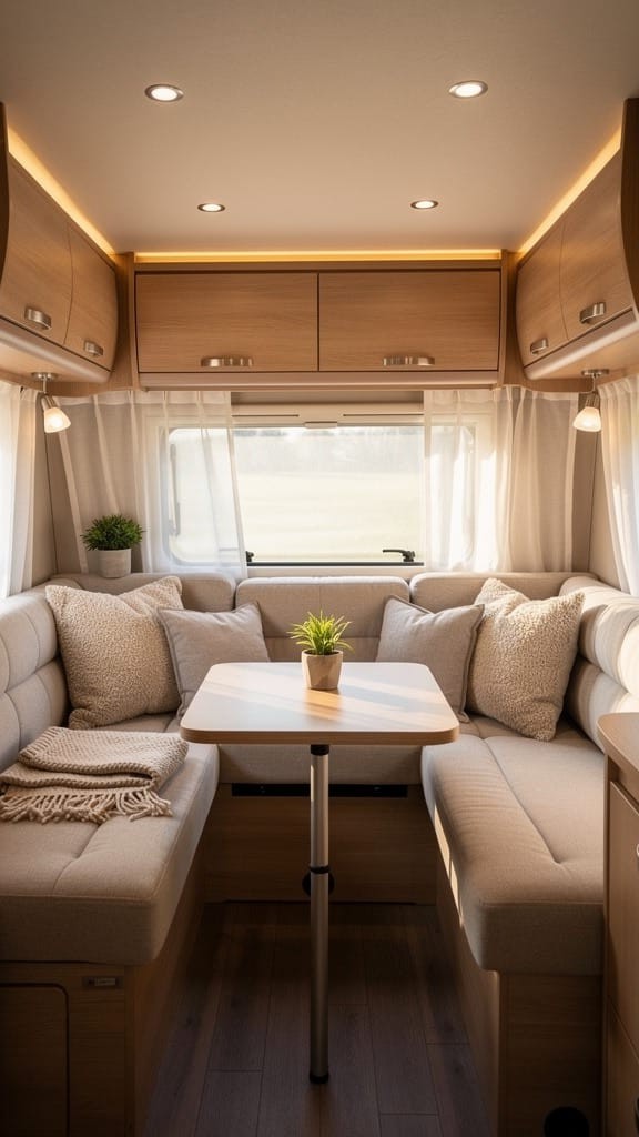 Bench Seating with Hidden Storage in Camper