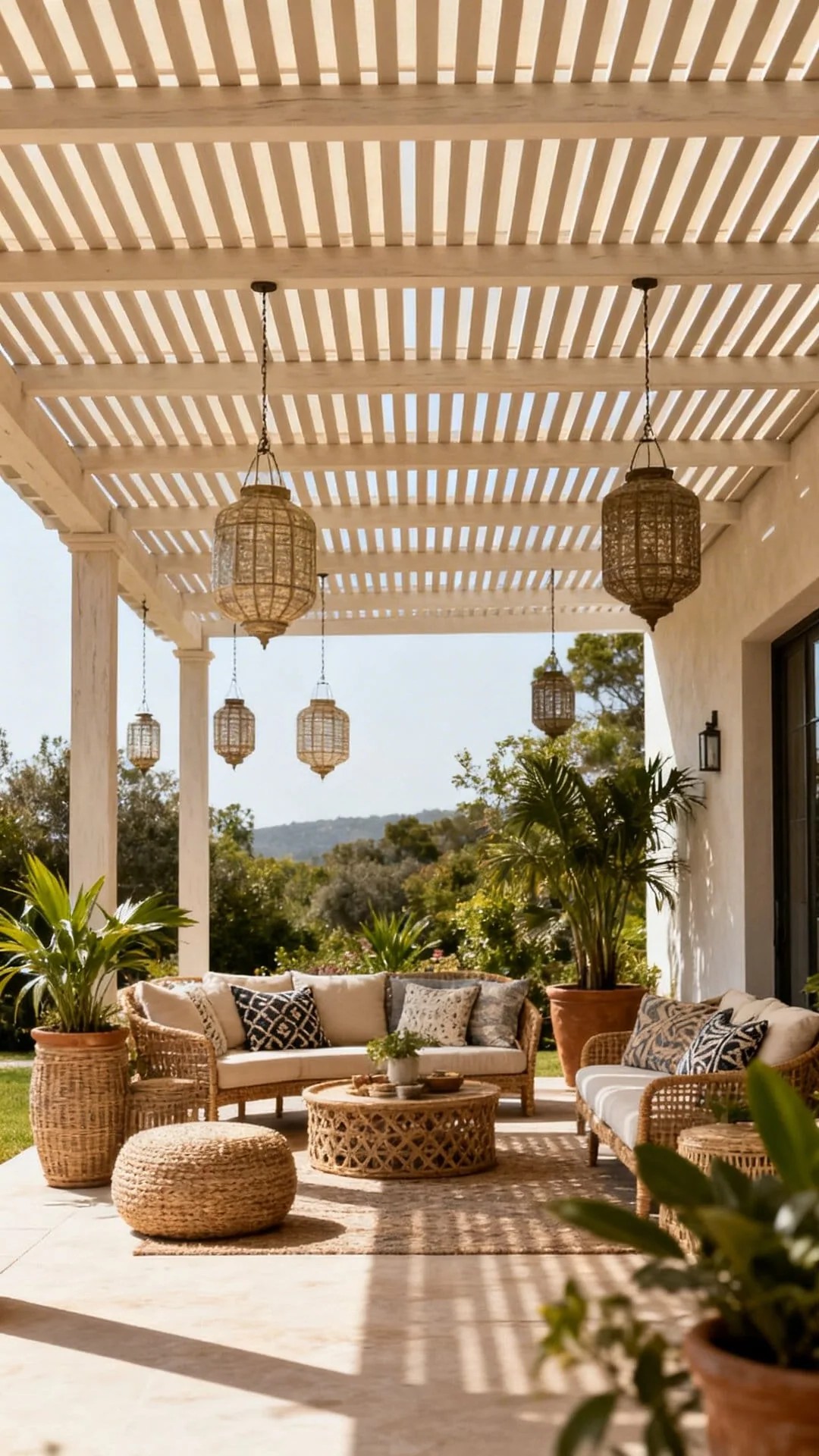 A Curtain-Draped Covered Patio for Softness