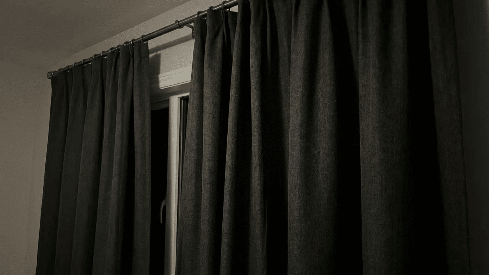 Charcoal Blackout Curtains in Master Bedroom