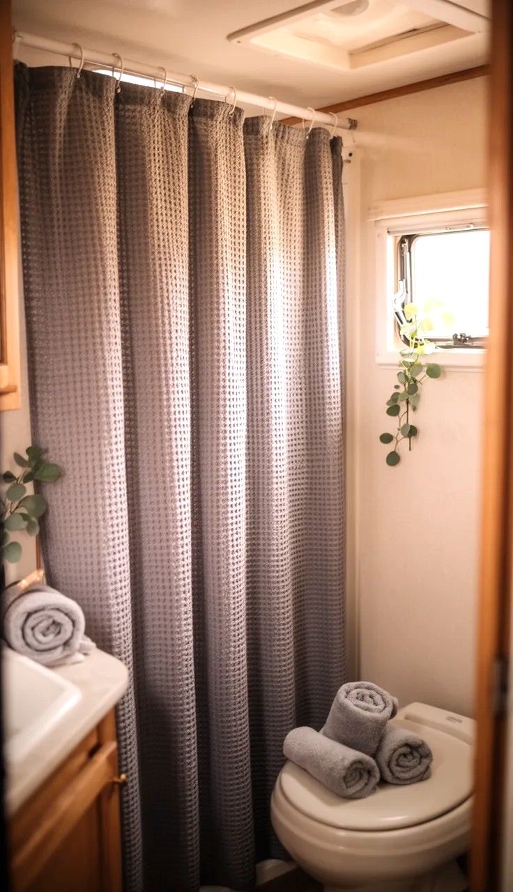 Colorful Patterned Shower Curtain in Camper