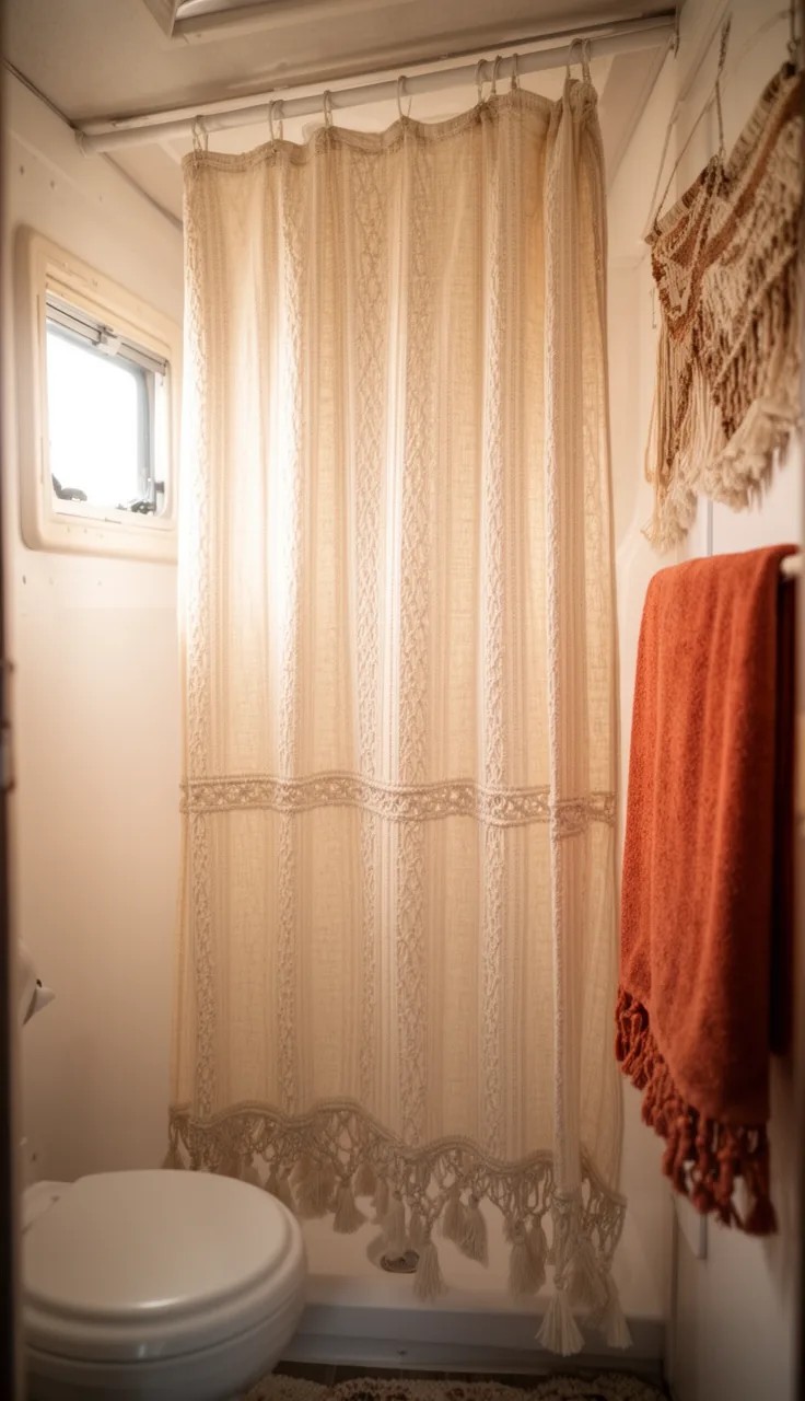 Geometric Shower Curtain in Camper