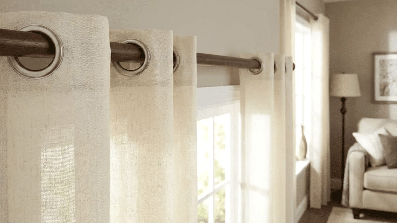 Grommet-Top Modern Grey Curtains on Sleek Metal Rod