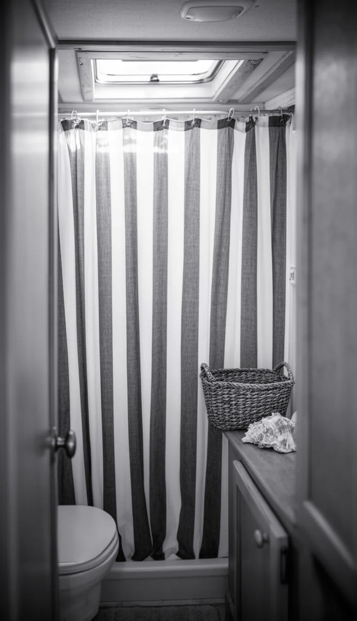 Mesh Top Shower Curtain in Camper