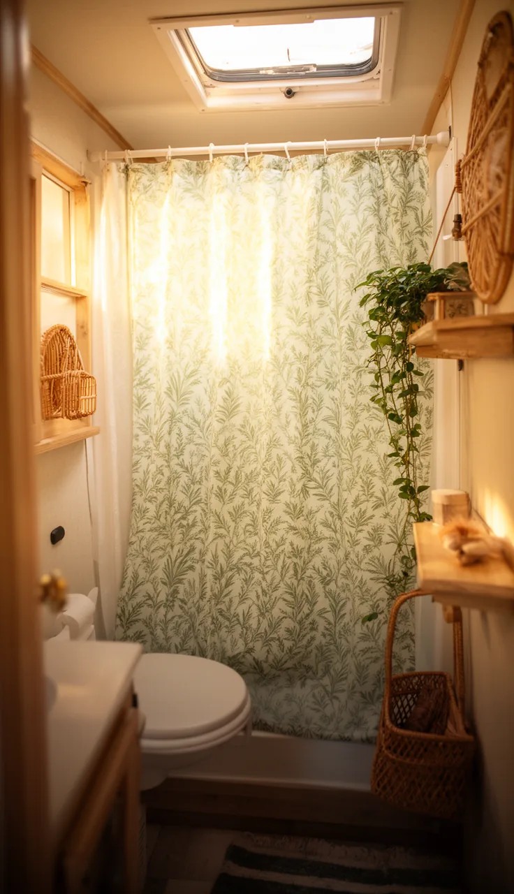 Linen-Look Shower Curtain in Camper