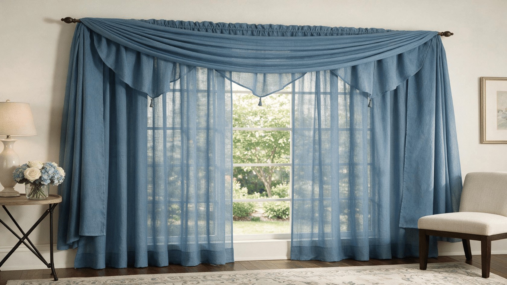 Romantic Tie-Top White Linen Curtains Tied in Bows