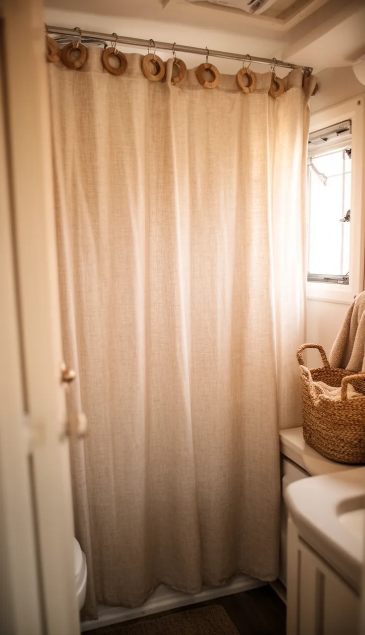 Two-Tone Shower Curtain in Camper