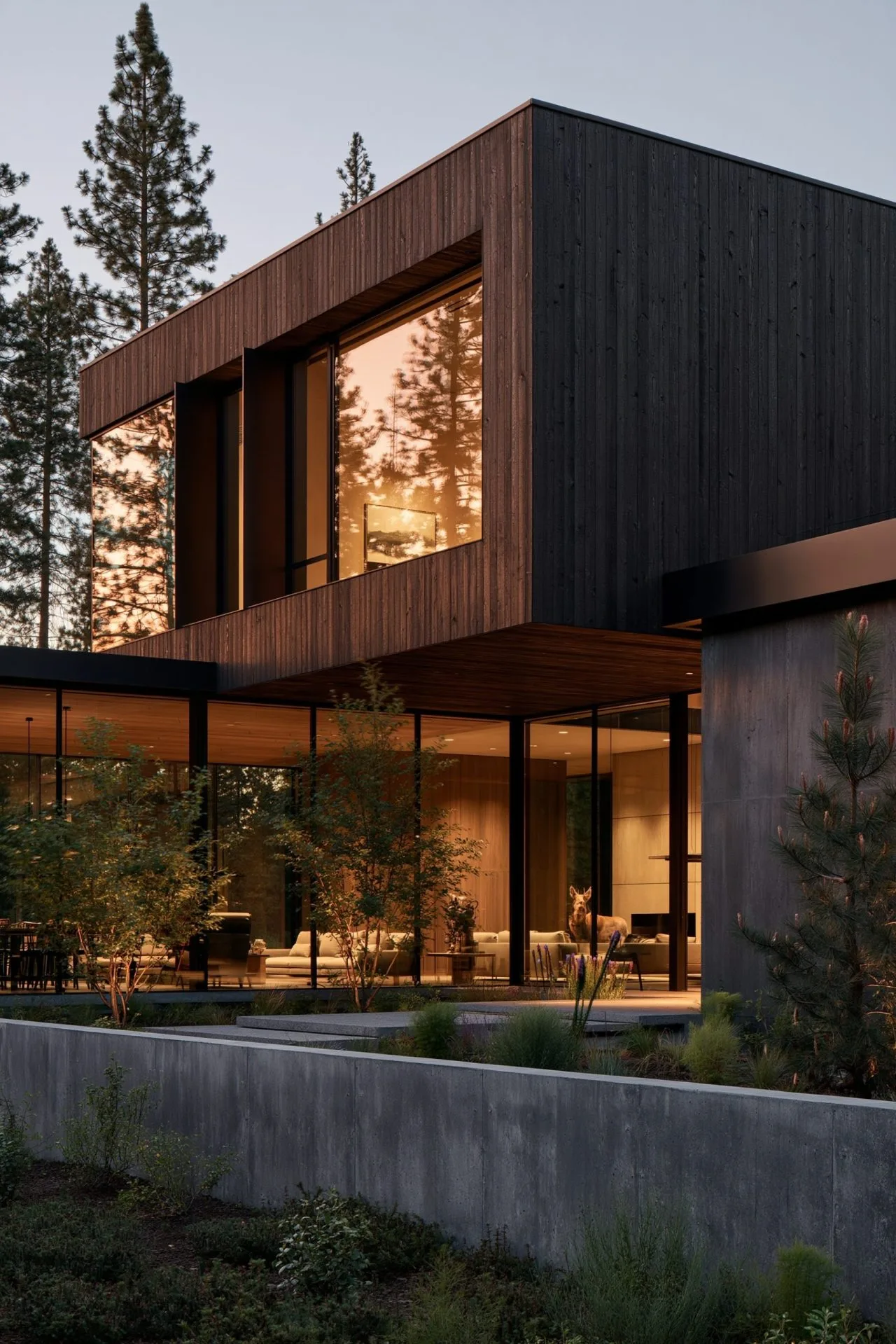 1. A Matte Black Exterior Paired with Warm Wood Interior Accents