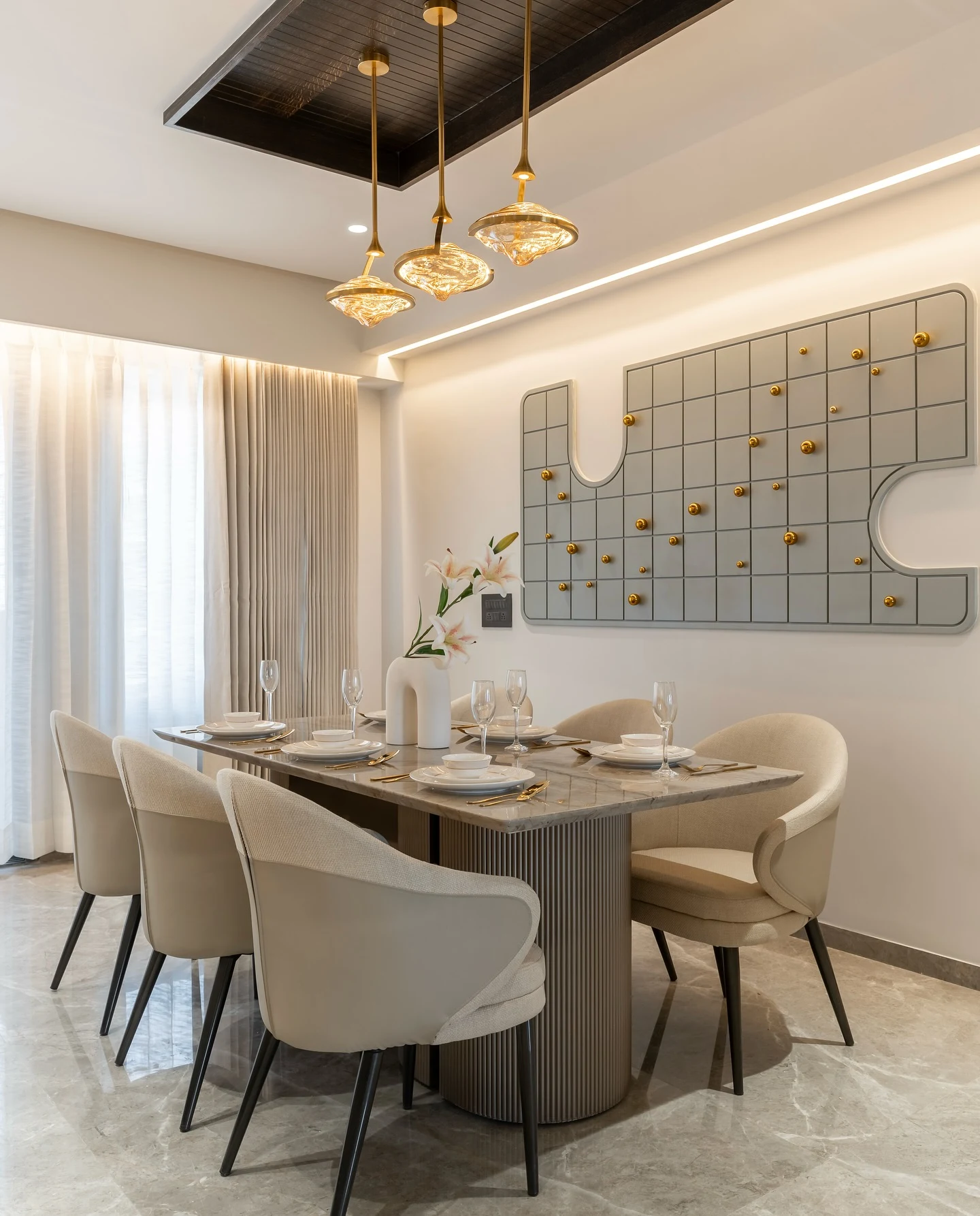 Classic Linen Drum Pendant Over a Dining Room Table