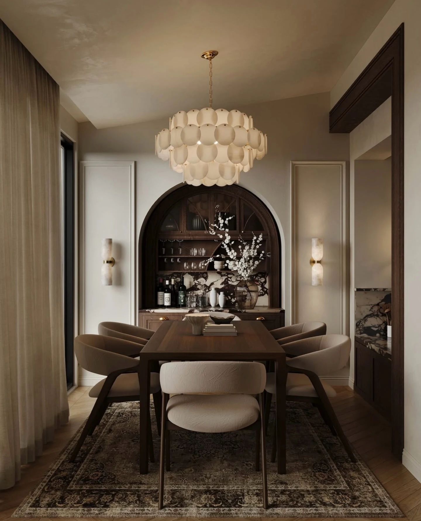 Dimmable Multi-Drop Pendant Cluster Over a Round Dining Table