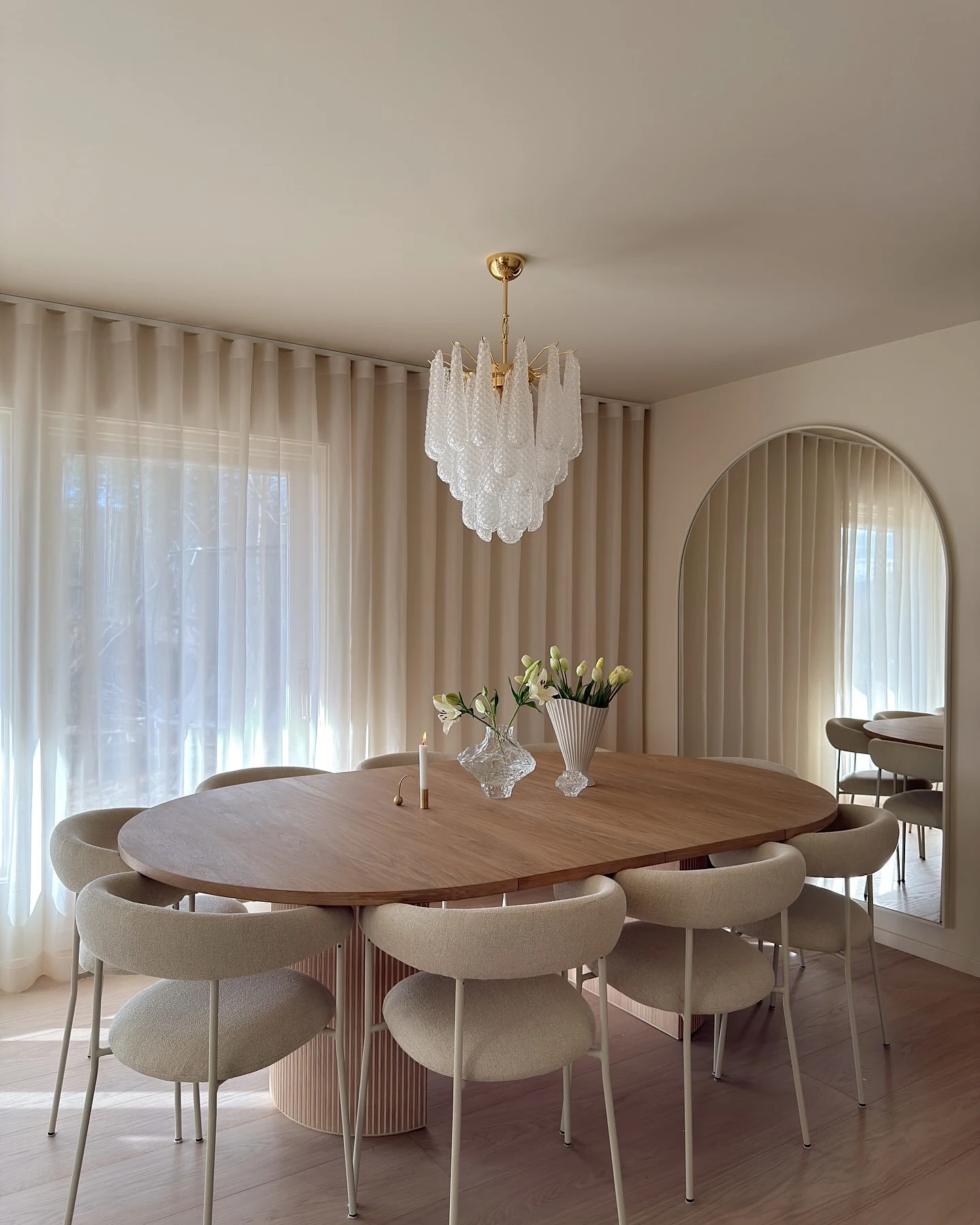 Luxury Hand-Blown Designer Glass Chandelier Over a Dining Table