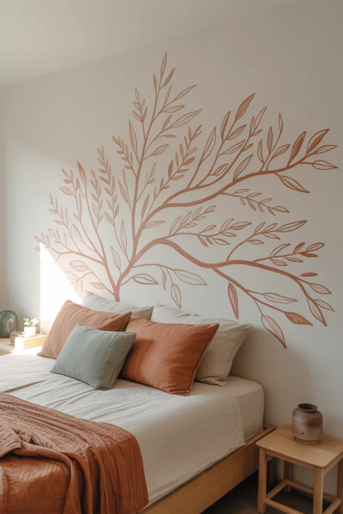 12. A Painted Mural 'Faux Headboard' for a Bold, Artistic Statement