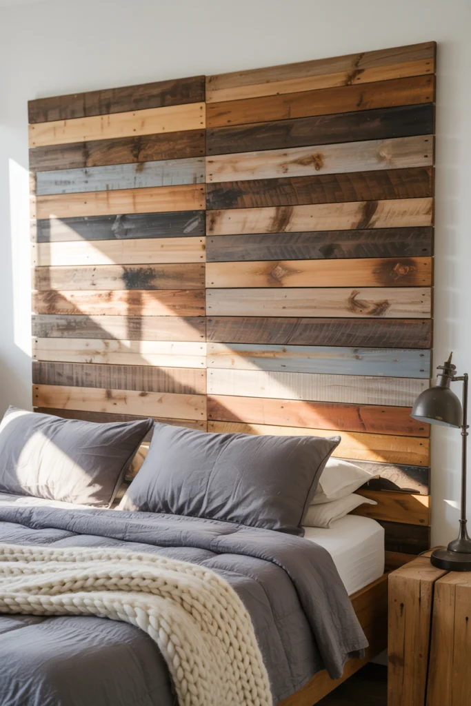 2. A Reclaimed Wood Plank Headboard for Rustic Texture