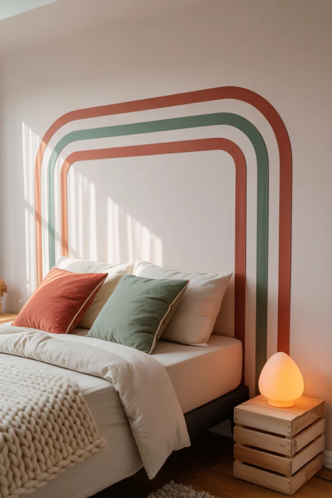 3. A Painted, Stenciled Headboard Design Directly on the Wall