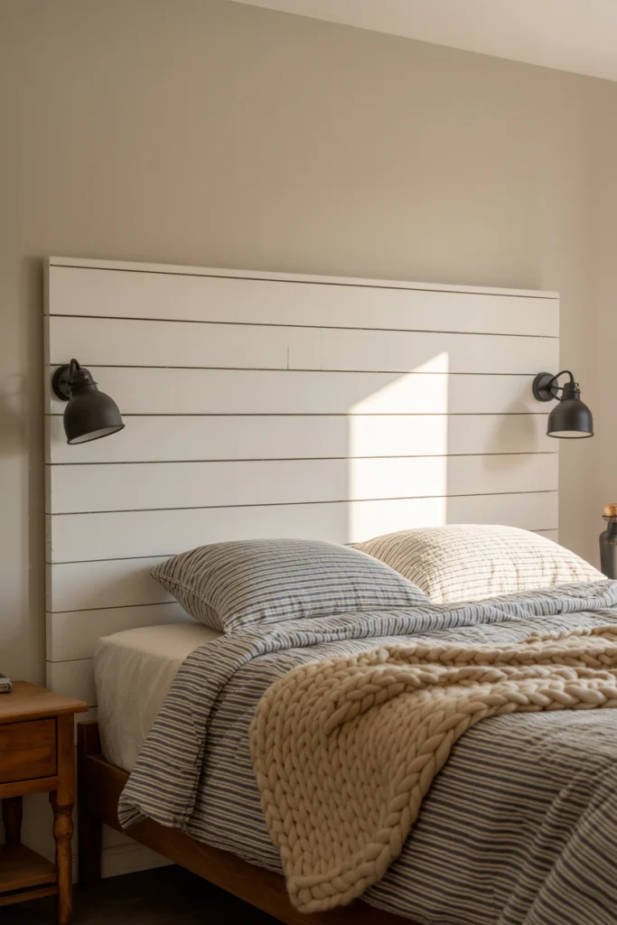 6. A Shiplap-Style Wood Headboard for Architectural Interest