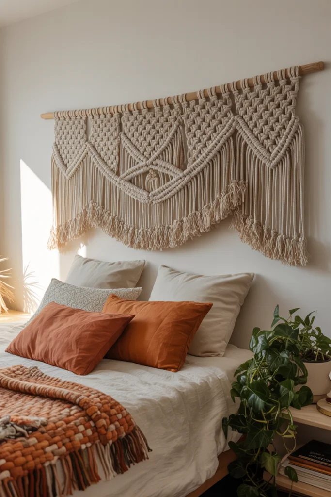 9. A Macrame Woven Headboard for a Boho Touch