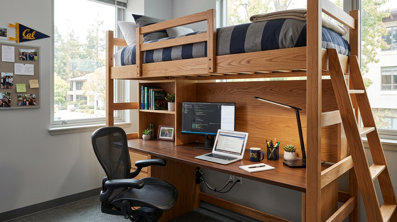 A Desk and Study Station Tucked Under the Loft