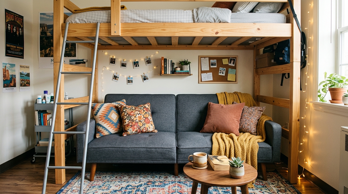 A Small Futon or Seating Area Beneath the Bed