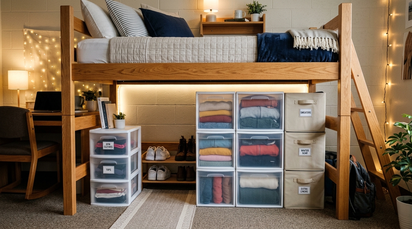 Under-Loft Storage Bins and Drawers for Clothing
