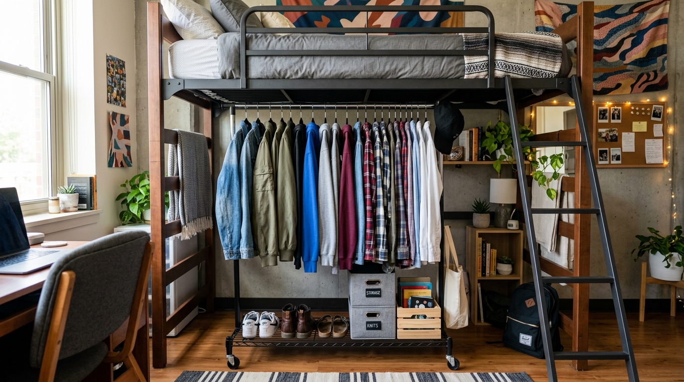 A Mini Closet or Wardrobe Rack Fitted Underneath