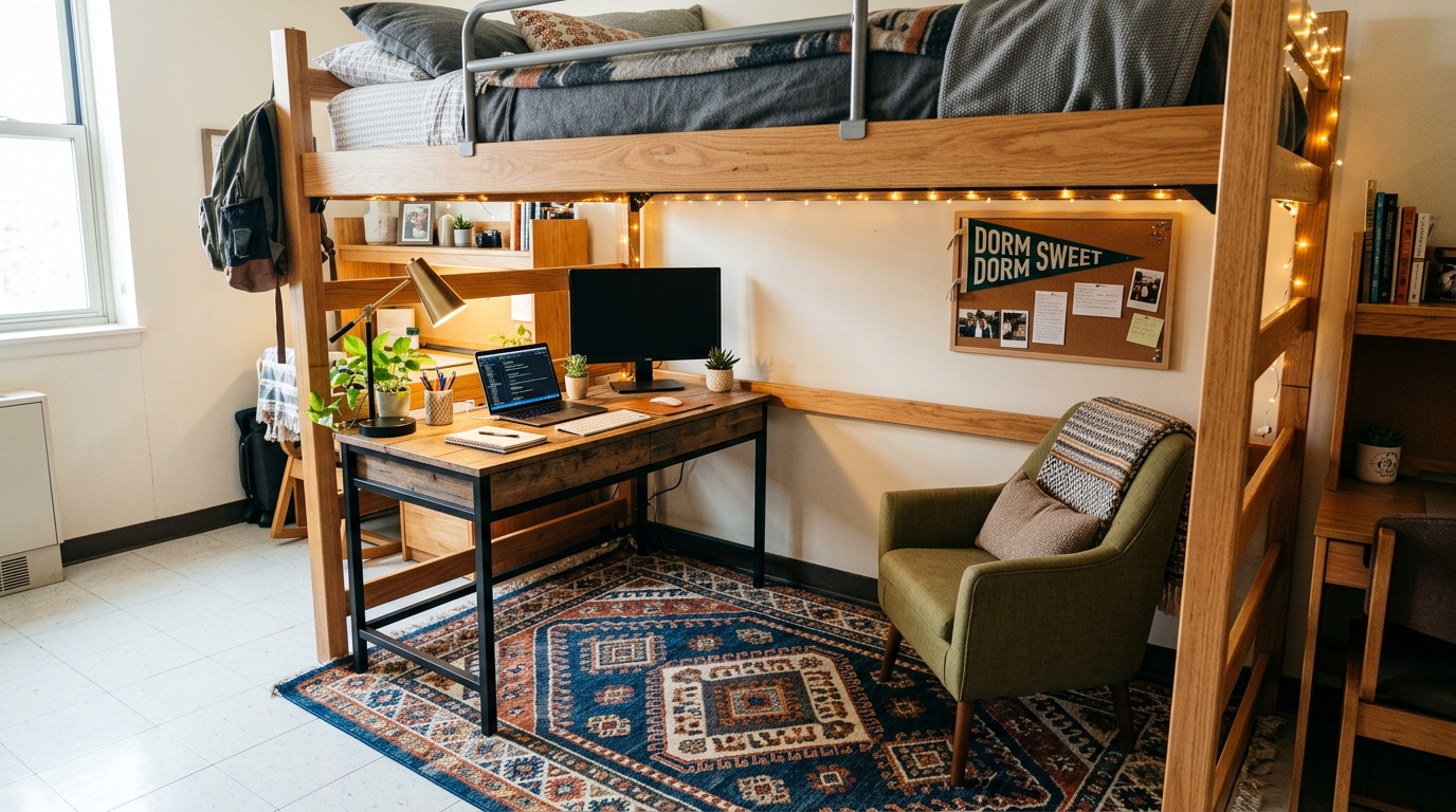 A Rug Placed Under the Loft to Define the Room Below