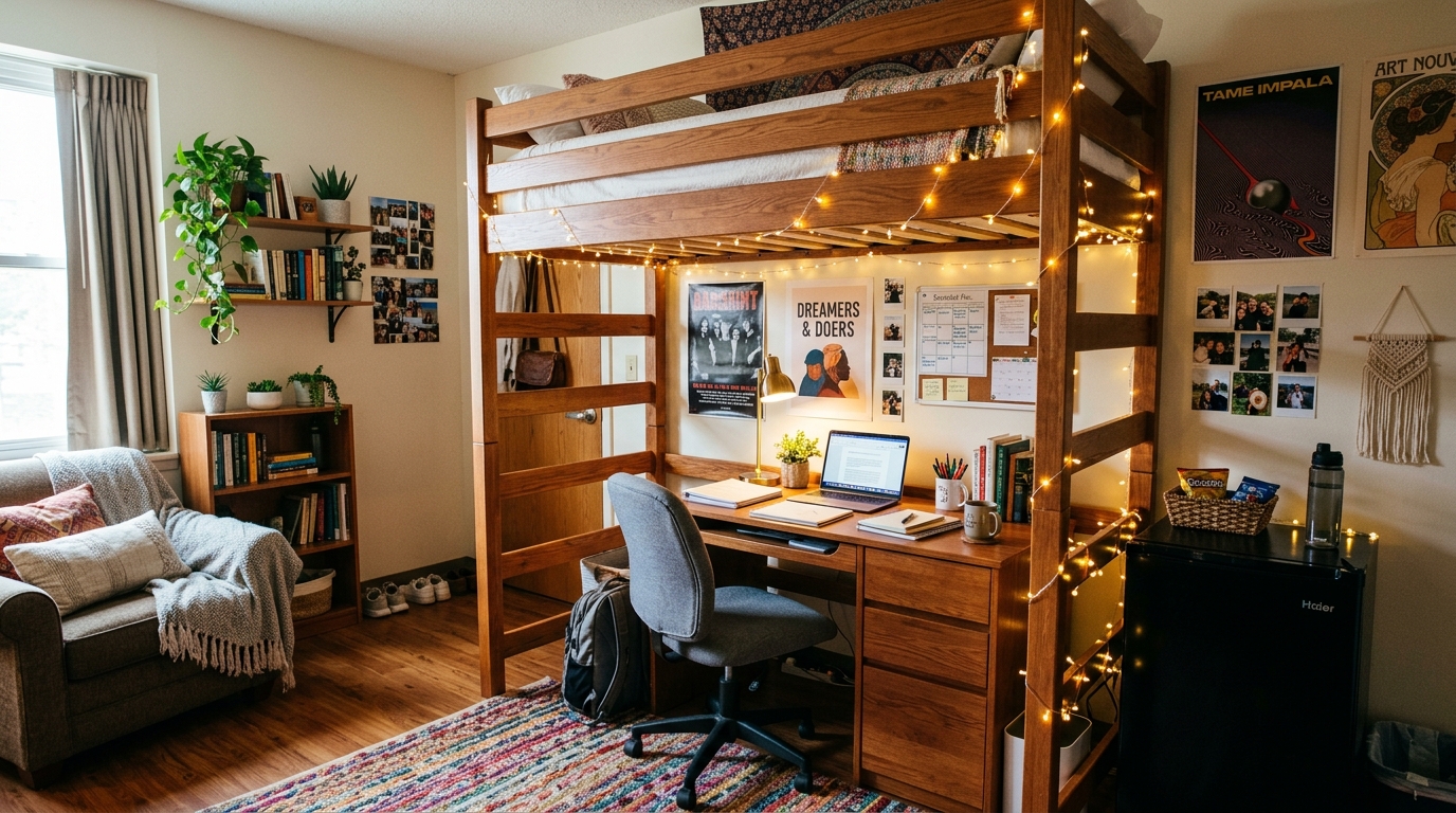 20 Dorm Room Ideas with a Lofted Bed to Maximize Your Small Space Hero