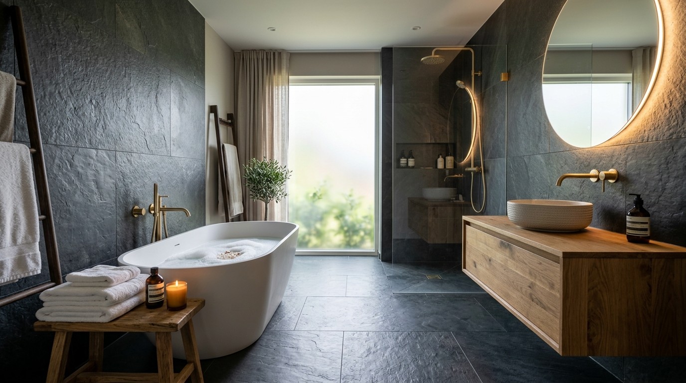Soft Stone Gray Bathroom Tiles