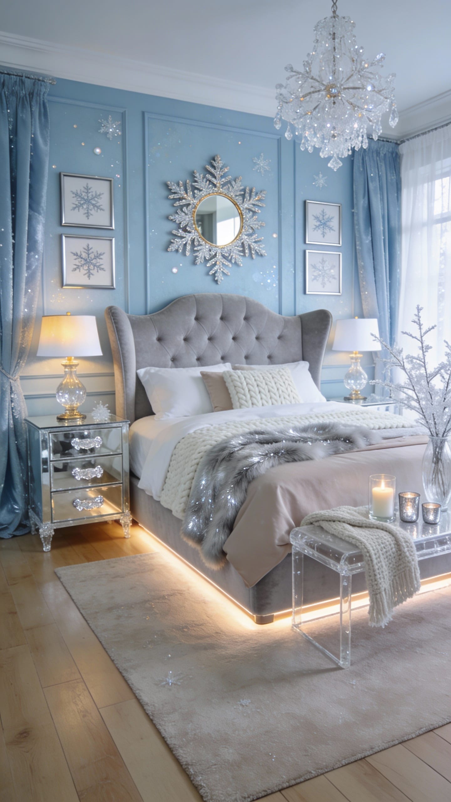 Opulent Deep Sapphire Velvet Quilt Layered on Plush Bedroom Pillows