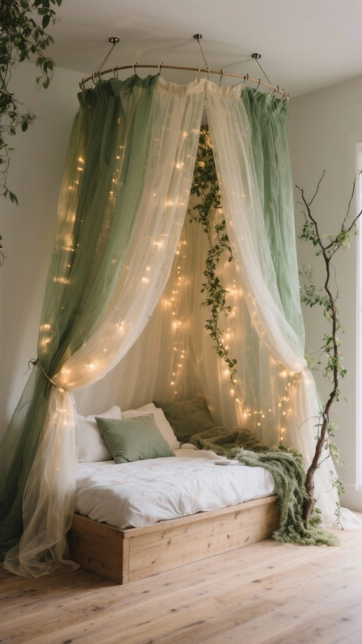 Earthy Muted Color Palette Bedroom with Sage Green and Dusty Rose Accents