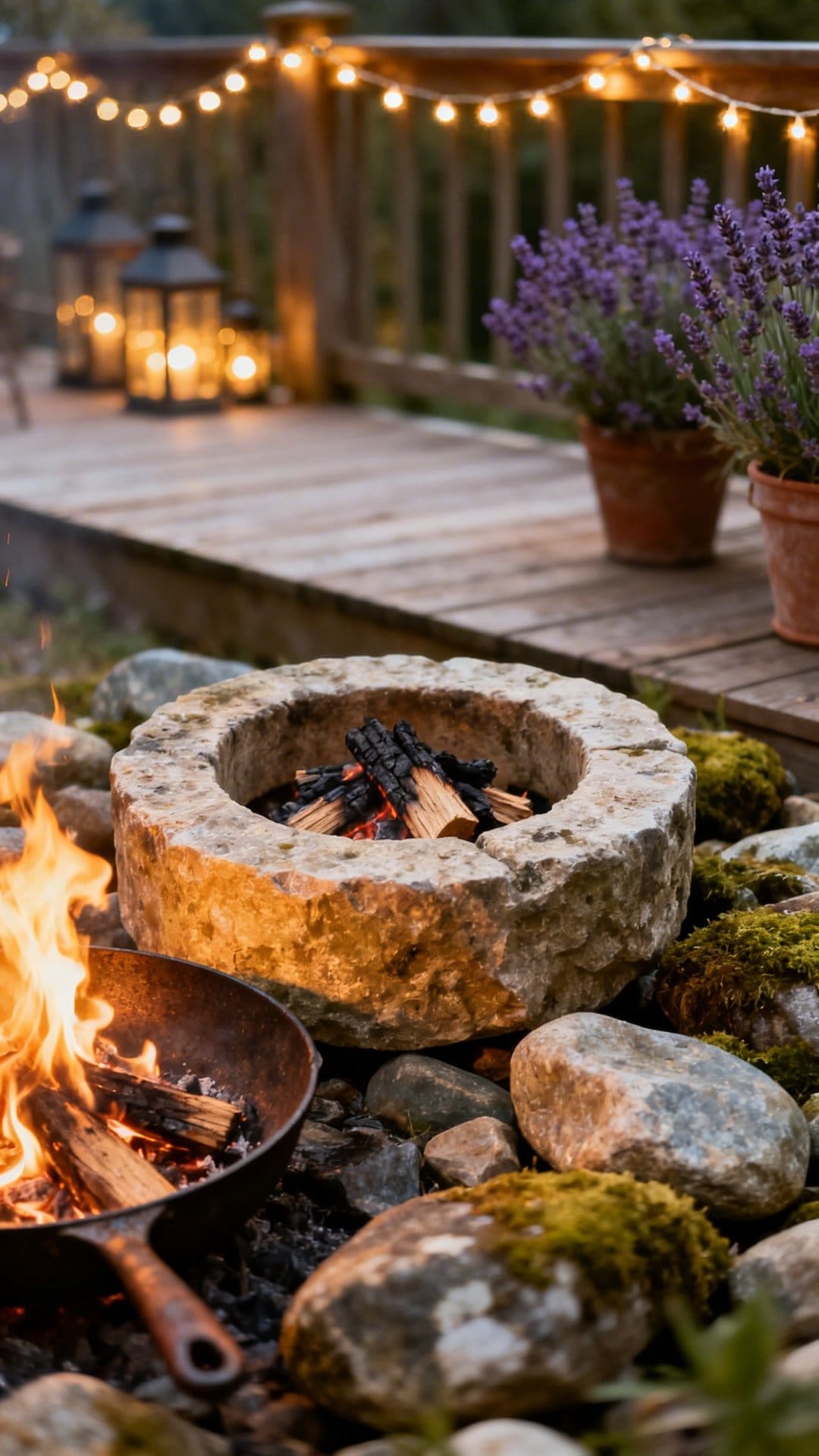 A Fire Pit Centered in a Circular Paver Patio
