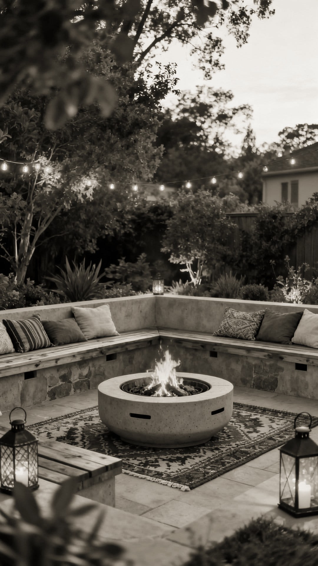 A Fire Pit Surrounded by a Gravel Lounge Area